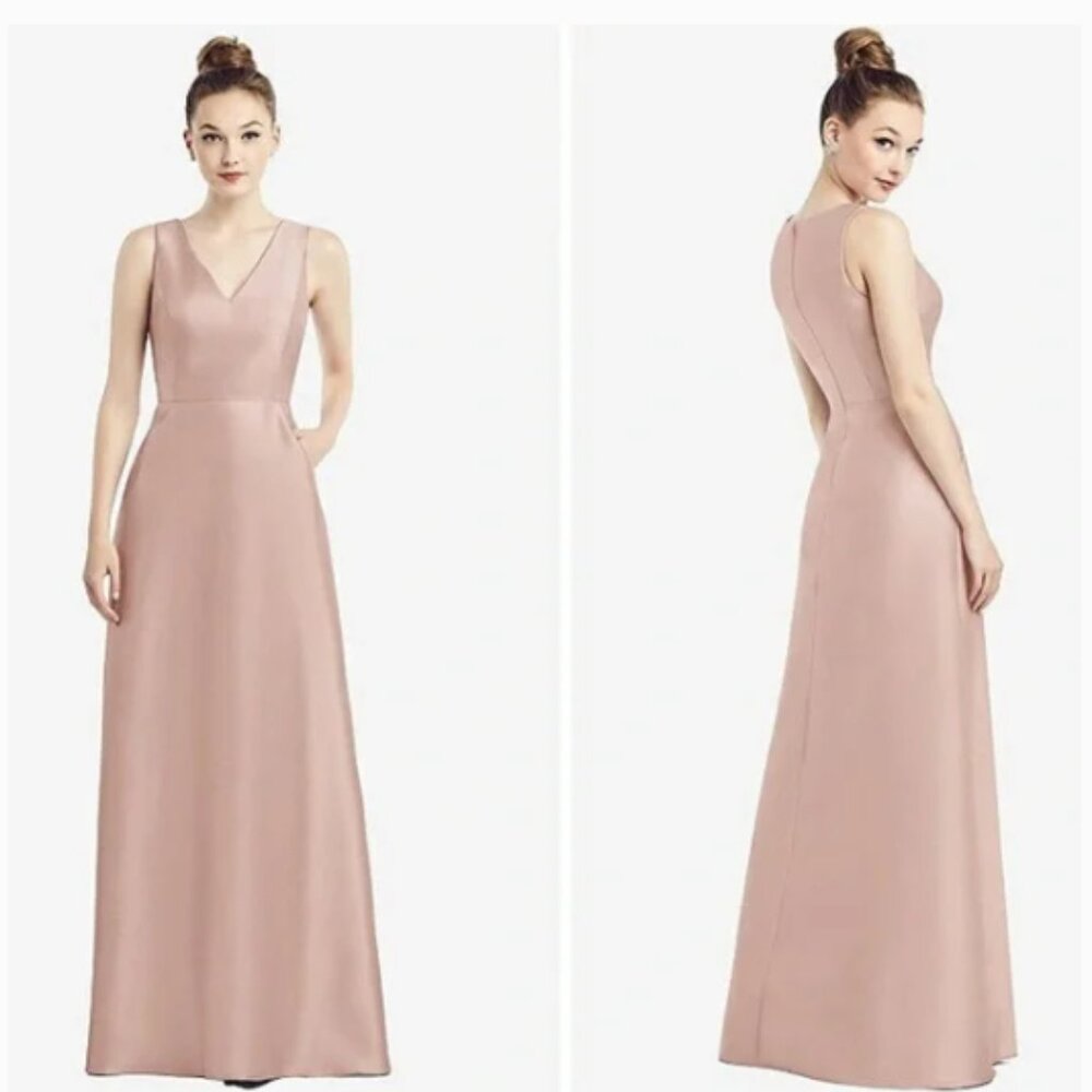 Alfred Sung Sleeveless V-Neck Satin Dress w/pockets Size 10 Toasted…